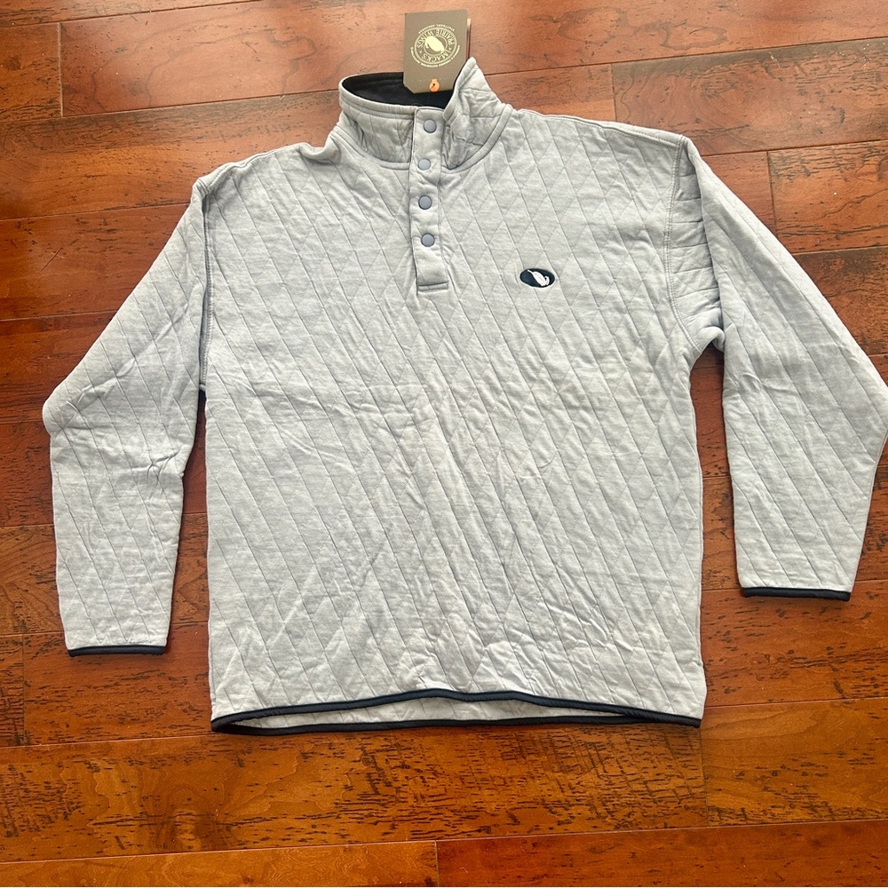 Mack’s Prairie Wings Sweater Mens Large Blue Fleece 1/4 Button Pullover Quilted